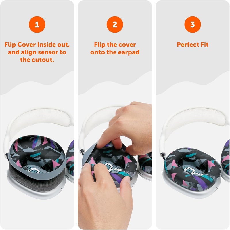 WC SweatZ Max - Patented Protective Earpad Covers for Airpods Max Made by Wicked Cushions | Sweatproof & Easily Washable | Full Earpad Sweat Protection | 90's Black - Image 5